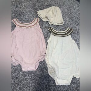 Petite Olive Linen Crochet One-piece Bodysuit Summer Bundle